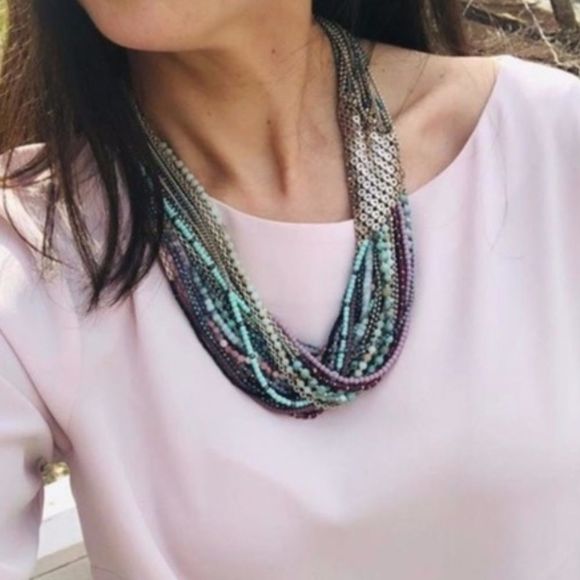 Stella & Dot Mae Statement Necklace – Multicolor Mixed Metal Beaded Layers - Picture 1 of 12